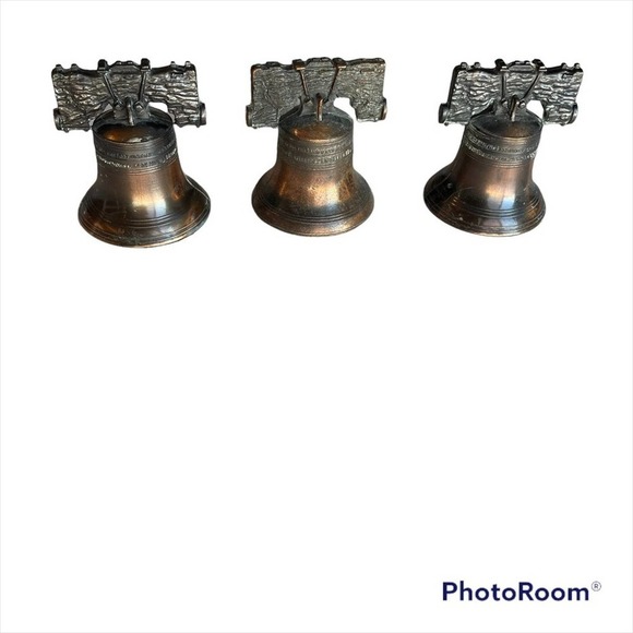 Brass Liberty Bell Set of 3 Bronze Patina Pass and Stone Vtg 1970’s Miniature - Picture 13 of 13